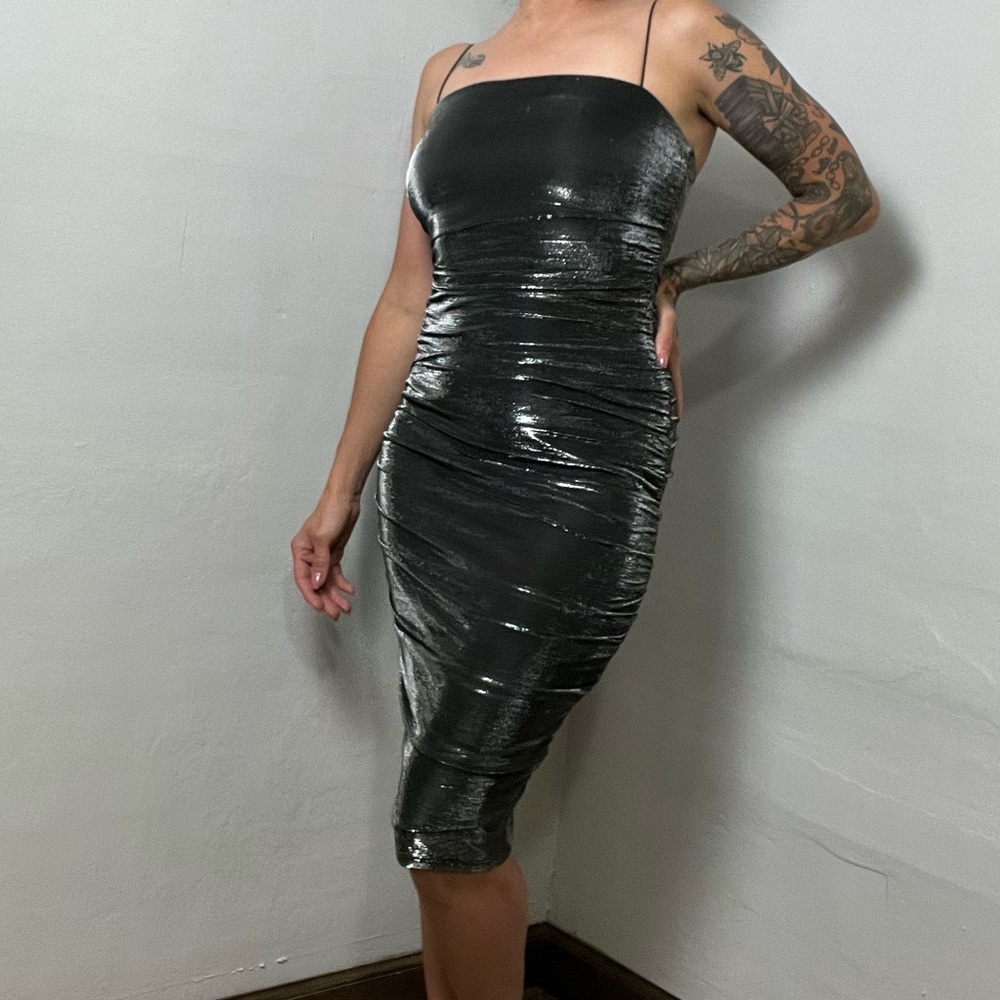 B Darlin Strapless Black Ruched Mesh Bodycon Dress